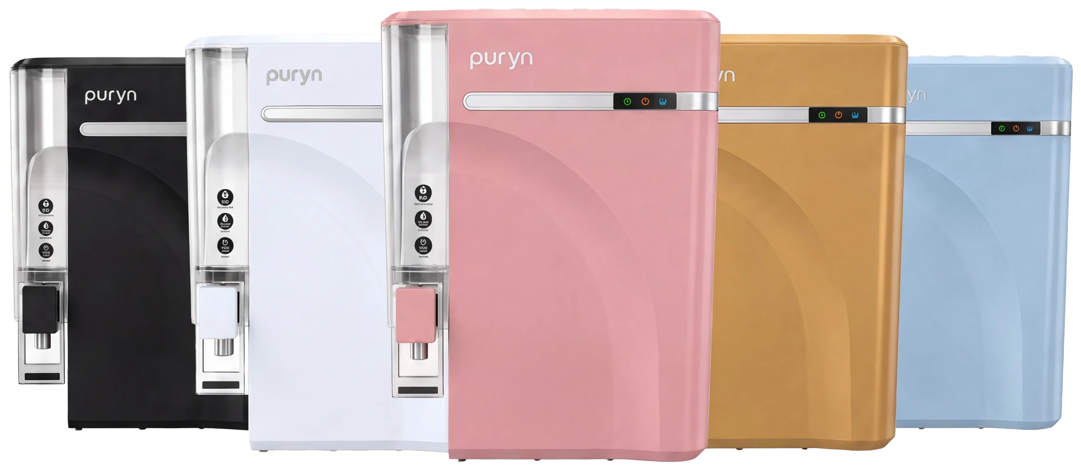 PURYN RO water purifier lineup in five finishes